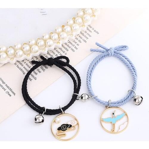 1 Pair Magnetic Couple Bracelet Cranes Flying to the Moon Opposites Attracting Hair Band Wrist Jewelry Gift for Lover BH