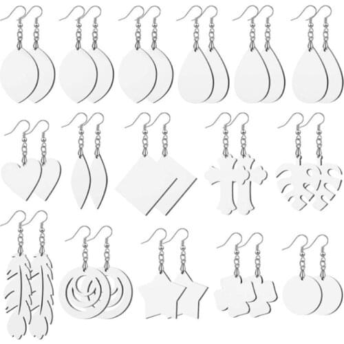 16 Pairs Sublimation Blank Earring Thermal Transfer Double-Side Printed MDF Earring with Split Rings Handicrafts Making