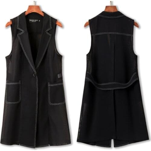 2020 summer autumn Plus size Fashion women long chiffon Waistcoat Casual turn down collar Vest Sleeveless Slim Vests 5XL JC431