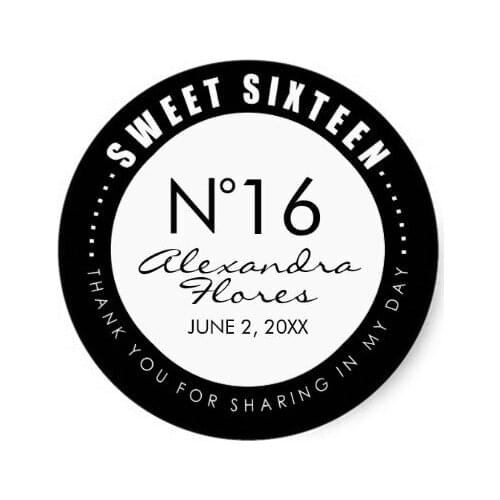 3.8cm Black & White Fashion Sweet 16 Favor Label Sticker