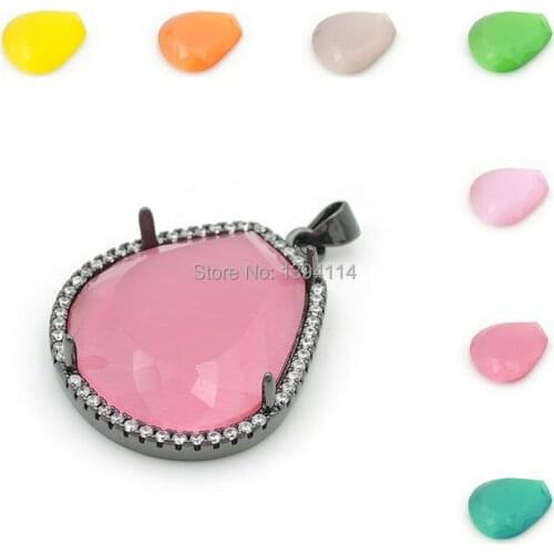 30*23*5mm Micro Pave Clear CZ Faceted Cats-Eys Stone Triangle Pendants Fit For Making Necklaces Jewellery