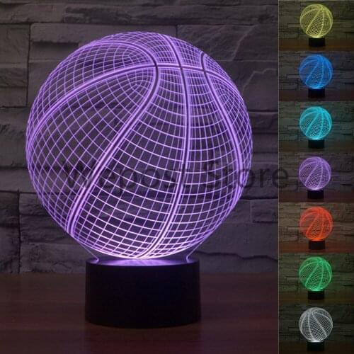 3D Basetball Illusion Lamp LED Night Light 7 colors changing Mood Atmosphere Lamp Stadium Decor Novelty Lighting