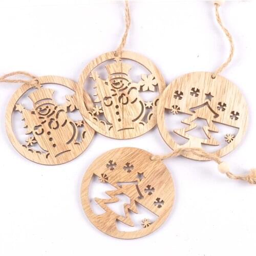 6Pcs Round Christmas Wooden Ornaments Santa Claus&Snowman Decor For Home Xmas Tree Hanging Pendants Wood Slices Crafts c2386