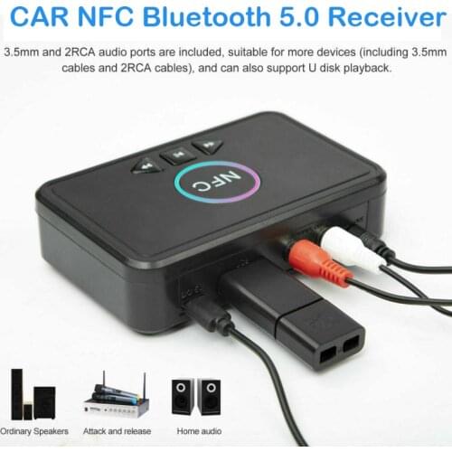 NFC Bluetooth 5.0 Receiver Car Kit A2DP 3.5Mm Jack Aux Wireless Adapter Music TV For Car RCA Bluetooth Stereo Audio Receiver