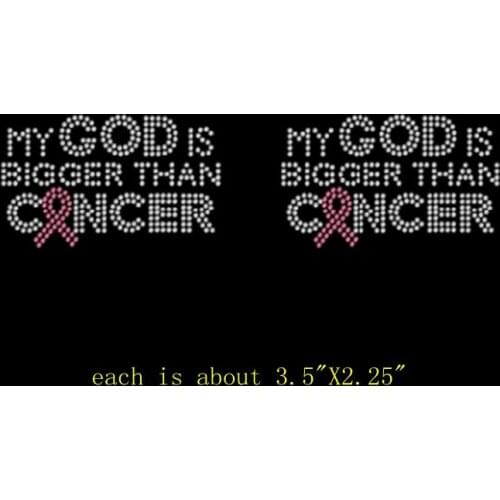 Free shipping set of 2 Face Mask Size My God Bigger Breast Cancer Rhinestone Hot Fix Iron On Transfer for mask use