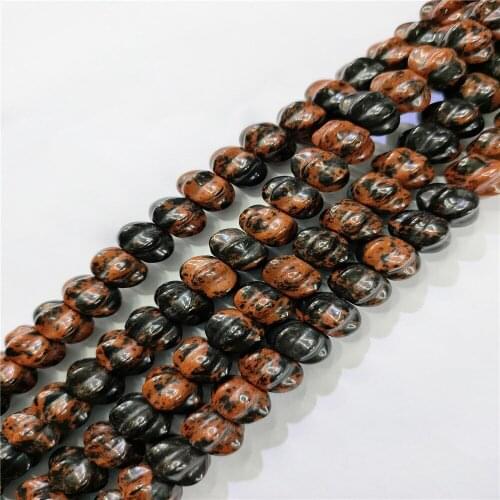 1 Strand 50Pcs 12x8mm Natural Brown Mahogany Obsidian Pumpkin Loose Beads For DIY Jewelry Necklace Making Accessories 15.5Inch