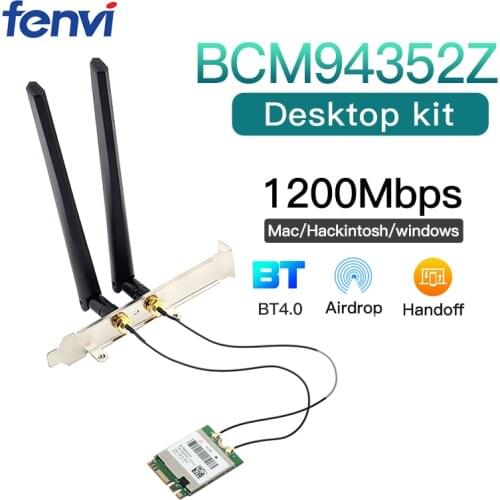 Dual Band Wireless BCM94352Z Desktop M.2 Kit Hackintosh WIFI Card NGFF 1200M 5G/2.4G 802.11ac Bluetooth 4.0 Wlan Adapter DW1560