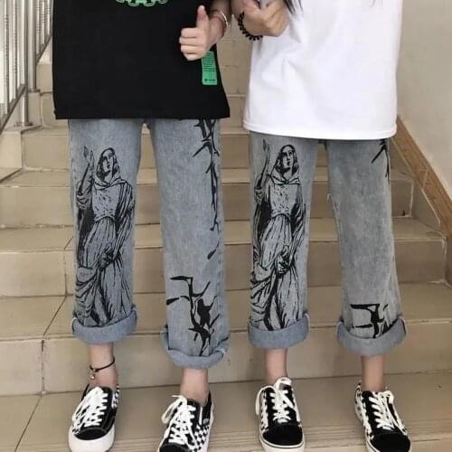 Gothic Jean Pants Women Autumn Boyfriend Jeans Fashion Summer Couple Pants High Waist Funny Harajuku Jeans Cool Stright Trousers