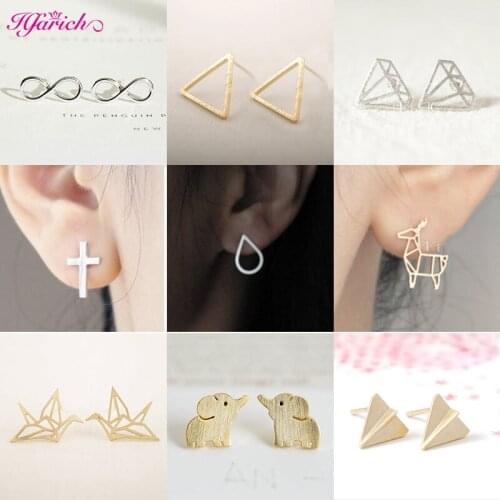 Hfarich New Fashion Round Leaf Korean Earrings For Women Airplane Geometric Triangle Gold Earring Kids 2021 kolczyki Jewelry Gif
