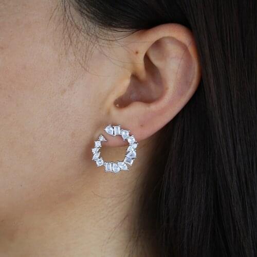 Sparking Bling Round Circle CZ Stud Earring Geometric Trendy Lady Women Jewelry