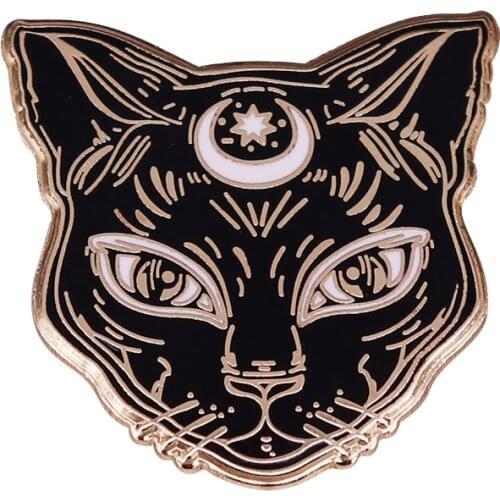 Witchy Halloween Black Cat Enamel Pin Brooch