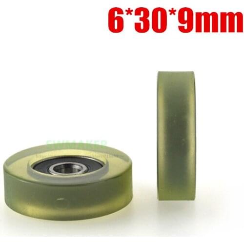 1pcs 6*30*9mm polyurethane coated wheels, wear resistant mute, bearing pulley for drawer/precision instrument/medical equipment