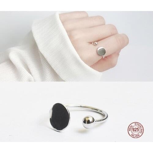 LKO 925 Sterling Silver Opening Rings Female Jewelry Geometric Round Slice Round Bead Ring Trend Minimalist Jewelry For Women