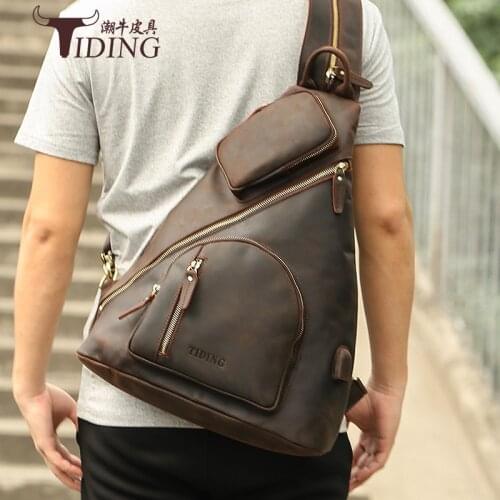 Chest Pack Bags Real Leather Man Casual Fashion Travel Business Chest Shoulder Bag Male