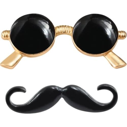 Fashion Moustache Beard Glasses Sunglasses Metal Brooches Pins for Men Women Shirt Clothes Lapel Pin Button Badge Jewelry Gifts