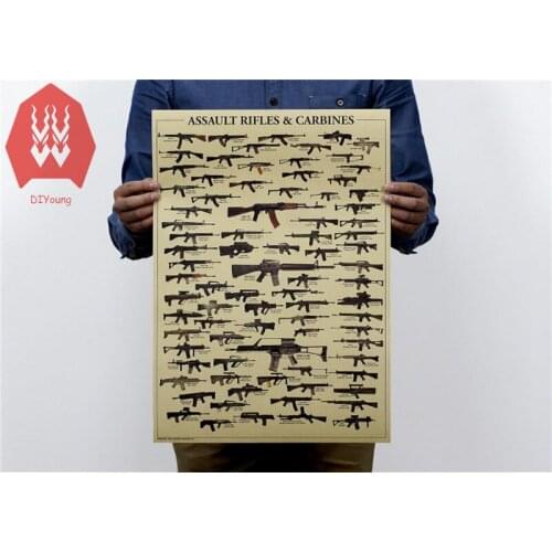 World famous gun Wall Sticker Military Fans Poster nostalgia Kraft Paper Decorative Painting Home Decor 51x35.5cm