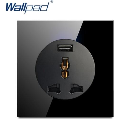Wallpad 2019 USB 3 Pin MF Socket New Arrival Crystal Glass Panel Wall Power Socket Outlet Grounded With Child Protective Lock