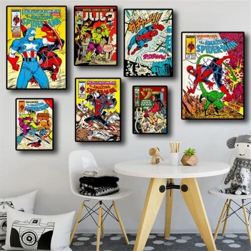 Marvel Avengers Movie Canvas Painting Spider-Man Hulk Retro Poster Print Mural Picture Living Room Bedroom Bar Home Wall Decor