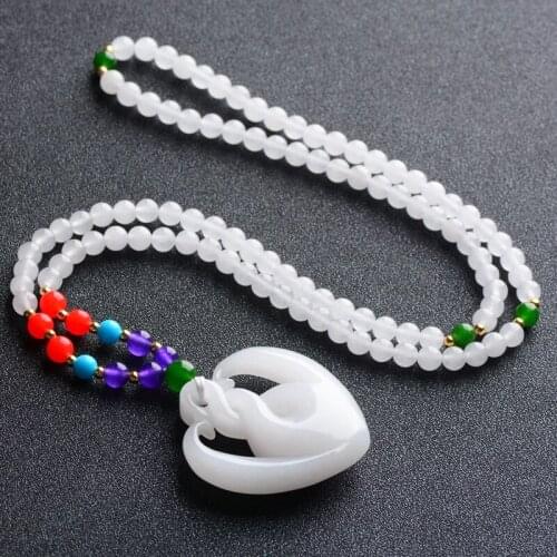 Natural white jade pendant hand carved heart pendants jade necklace for women attached lanyard lover fine jade jewelry