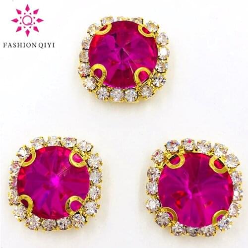 New 10pcs/pack Rose glass Round shape gold base sew on rhinestones Crystal button wedding decoration diy/clothing accessories