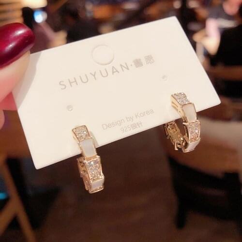 Korea Style New Simple Sweet Cute TypeC Imitation Opal Rhinestones Trend Hoop Earrings for Women Fashion Jewelry Accessories