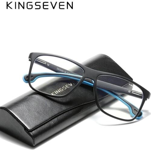 KINGSEVEN TR90 Light Red Temples Design Anti Blue Glasses Men Office Computer Blocking Blue Women Square Eyeglasses Frame