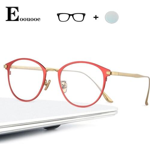 2020 New Men Pure titanium Glasse Frame With Prescription Lens Anti-blue light Opticas Spectacles Oculos Gafas Photochrom Gray