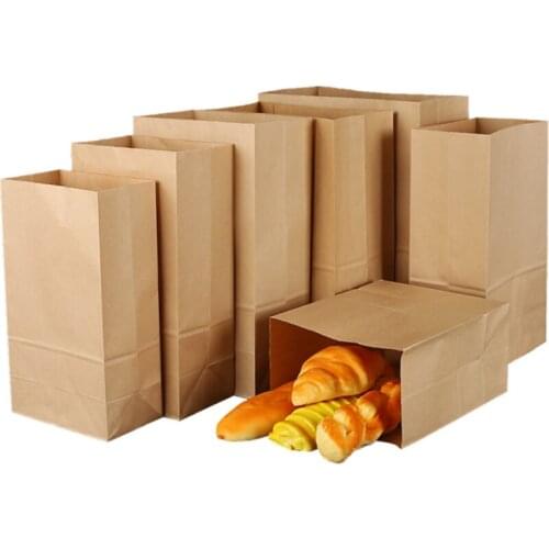 50/100pcs Kraft Paper Bags White Bread Bags Candy Gift Bag Sandwich Take Out Packing Bags
