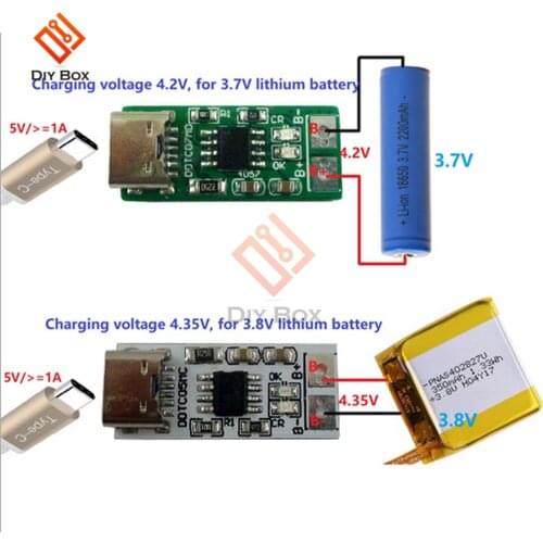Type-C To 1A 4.2V 4.35V Step-down Buck LiPo Polymer Li-Ion Charger for 3.7V 3.8V 18650 Lithium Battery