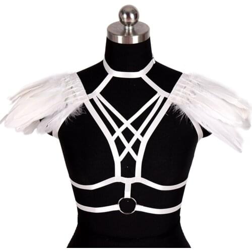 Harness Fashion Bdsm Natural Feather Gothic Clothes Womens Underwear Sexy Lingerie Harness Bra Goth Body Belts Stockings Garter