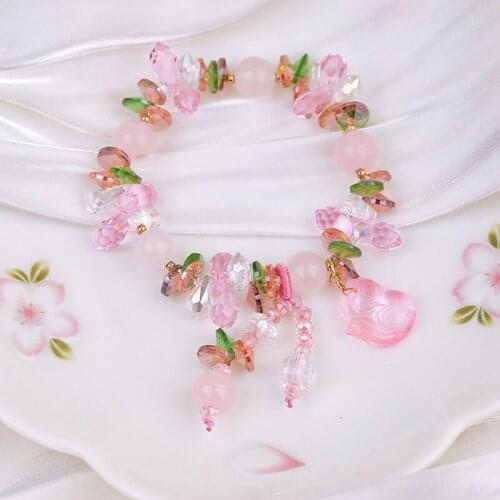 Romantic Sweet Pink Crystal Bracelet Bangles For Women Elegant Cute Girl Gift Good Friend Jewelry Accessories