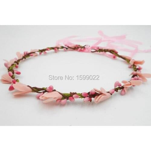 Pink Wedding Circlet Simple Diy Flower Crown for Girls Toddlers Fake Foam Flowers Hair Accessories Bridal Pip Berry Head Garland