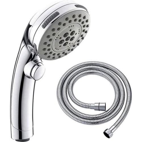 Handheld Shower Head High Pressure Chrome 5 Spary Setting with ON/OFF Pause Switch Water Saving Adjustable Spa Detachable