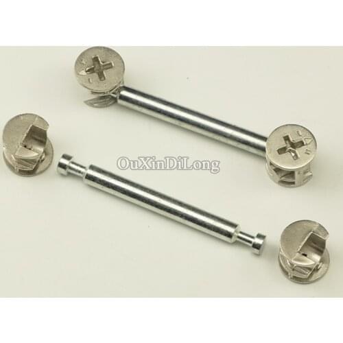 100Set 3 in 1 Furniture Connecting Fittings 64mm Rod Cam Connectors Screws Fitting Eccentric Wheel with Dowel