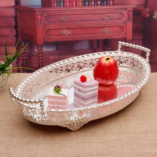 Wedding decoration kitchen accessories Elliptical Hollow Lace CakePlate Restaurant Hotel European Court Luxury Fruit Plate Alloy