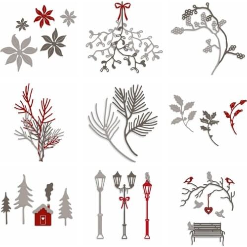 Street Lights Leaves Flower House Tree Plants Metal Cutting Dies DIY Scrapbooking Card Album Making Crafts Stencil New 2020