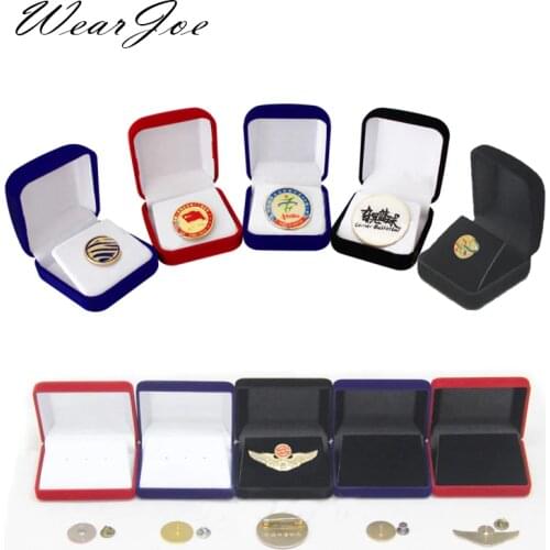 Fine Badge Medal Packaging Box Flocking Commemorative Coin Collection Organizer Jewelry Brooch Storage School Emblem Holder Case