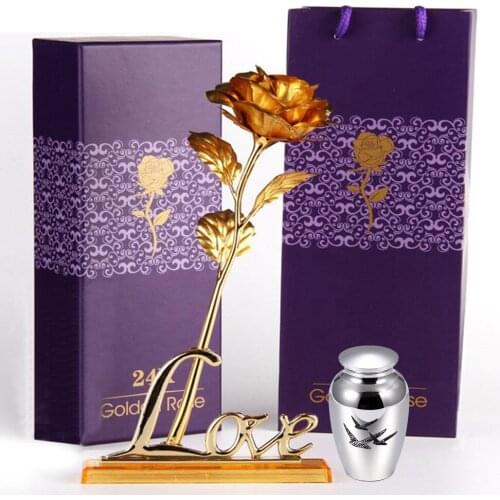 Cremation Urn Rose Flower Heart-Shaped Stainless Steel Urn To Commemorate The Dead Pet/Person Aluminum Alloy Small Cremation Urn