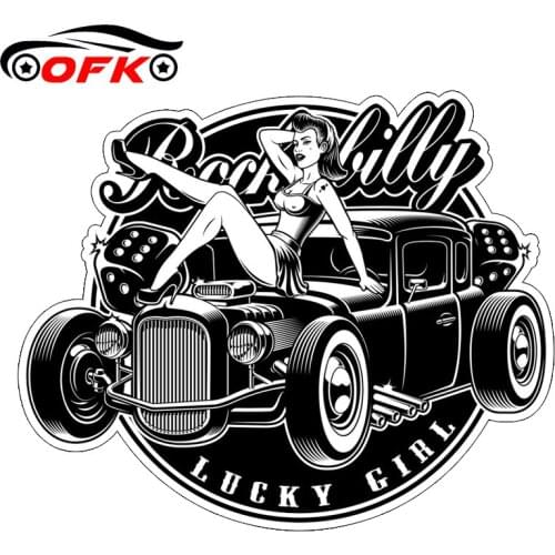 OFK Pin Up Girl Style Lucky Vintage Car Hot Rod Retro Motorcycle Sticker Decal