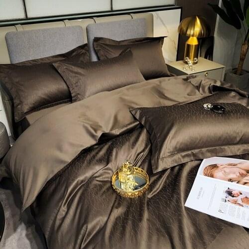 High Quality European Style Long Staple Cotton Plain Coloured Jacquard Bedding Set Quilt Cover Sheet Pillowcase King Queen 4 PCS