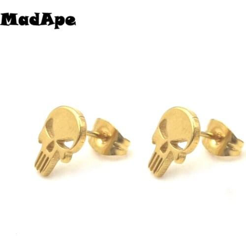 MadApe 2019 New Skull Stud Earrings Gold Color 316L Stainless Steel Punk Earrings For Women Man Aretes Des Boucles D'oreilles