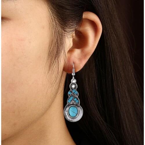 Fashion Womens Vintage Dangle Earring Silver Color Bohemian Metal Drop Hook Earrings Female Banquet Jewelry Accessories