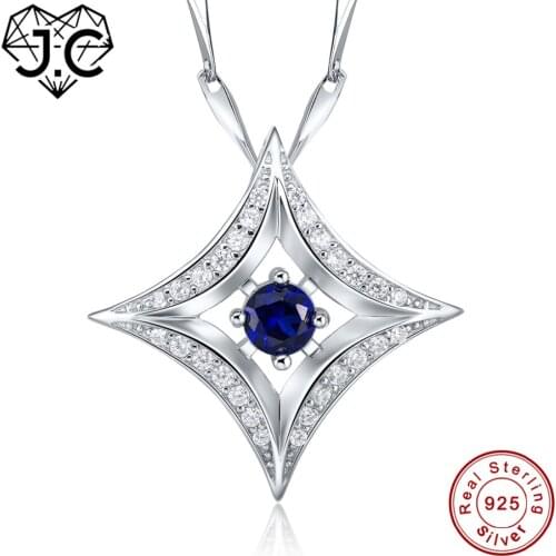 J.C for Lady Excellent Dating Necklace Round Cut Rainbow & Sapphire Blue Topaz Solid 925 Sterling Silver Pendant Fine Jewelry