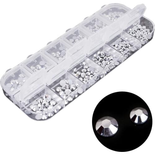 1 Box Silver Foil Multi Size Nail Rhinestones Flat Black Round Crystal Strass 3D Charm Gems DIY Manicure Nail Art Decorations