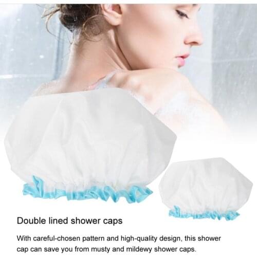 Adult Double-layer Waterproof Shower Cap Thicken Elastic Women Bath Cap Hat hair dryer cap high-quality design