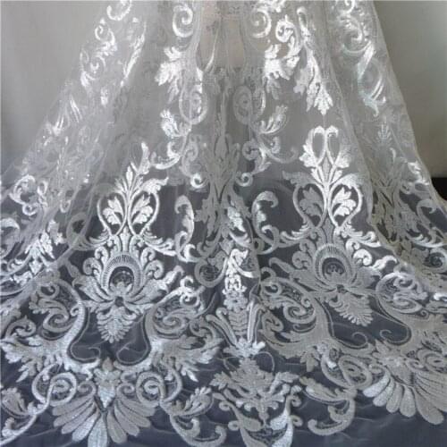 1 Yard Vintage Floral Embroiderey Fabric For Bridal Gown Backdrop Ivory Net Lace Fabric DIY Sewing Accessories 130cm Wide