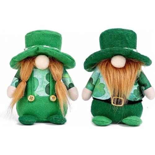 10 Pcs St Patricks Day Gnome Doll Swedish Tomte Scandinavian Green Hat Clover Plush Doll Irish Festival Decor Wholesale X2