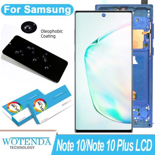 100% Original AMOLED Display + frame Note 10+ for SAMSUNG Galaxy Note 10 N970F Note 10 Plus N975 LCD Touch Screen Repair Part