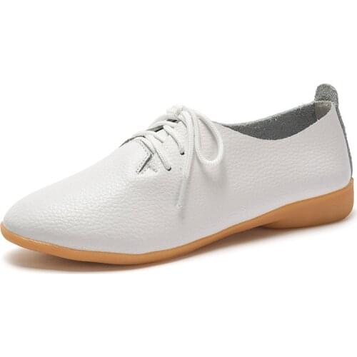 2020new Fashion Genuine Leather Oxford Shoes For Women Round Toe Lace-Up Casual Shoes Spring And Autumn Flat Loafers Shoes