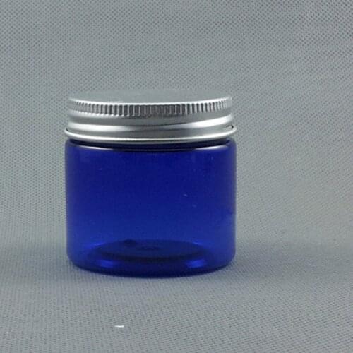 100pc/lot 50ml Blue Clear Plastic Cosmetic Jar Serum Bottle Silver Aluminum Cap 50g High End Refillable Cream Case Metal Lid